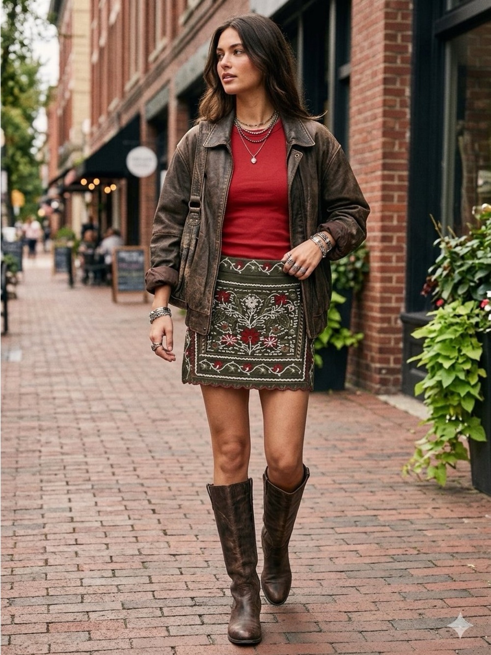 NWT Blue Rain Francesca's Rosie Boho Floral Embroidered Olive Green Mini Skirt M